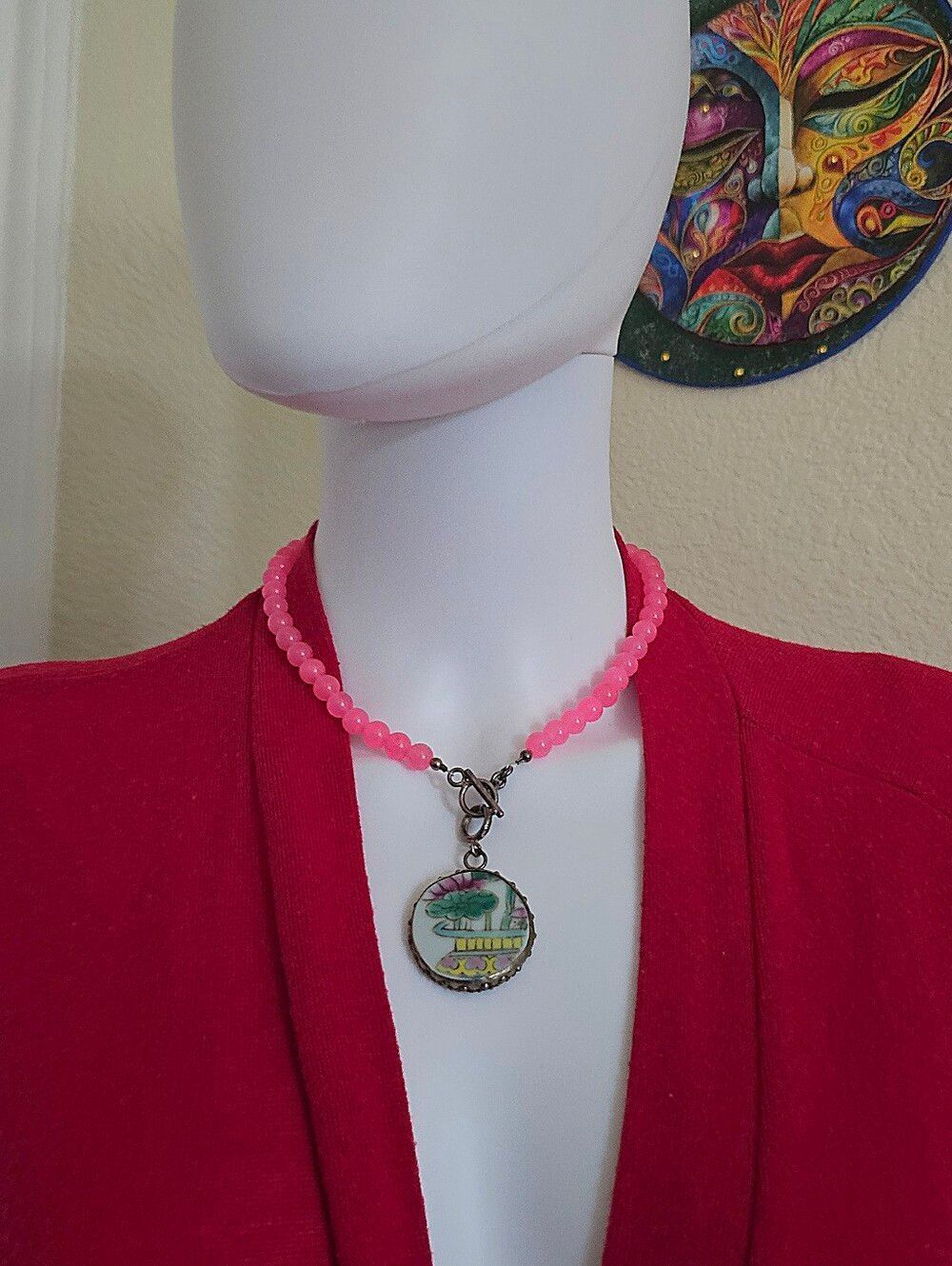 Pink Beaded Pendant Necklace
